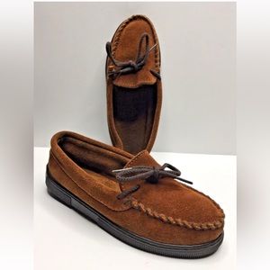 Minnetonka Kid's Moccasins Brown Suede Leather Rubber Soles Size 1M
